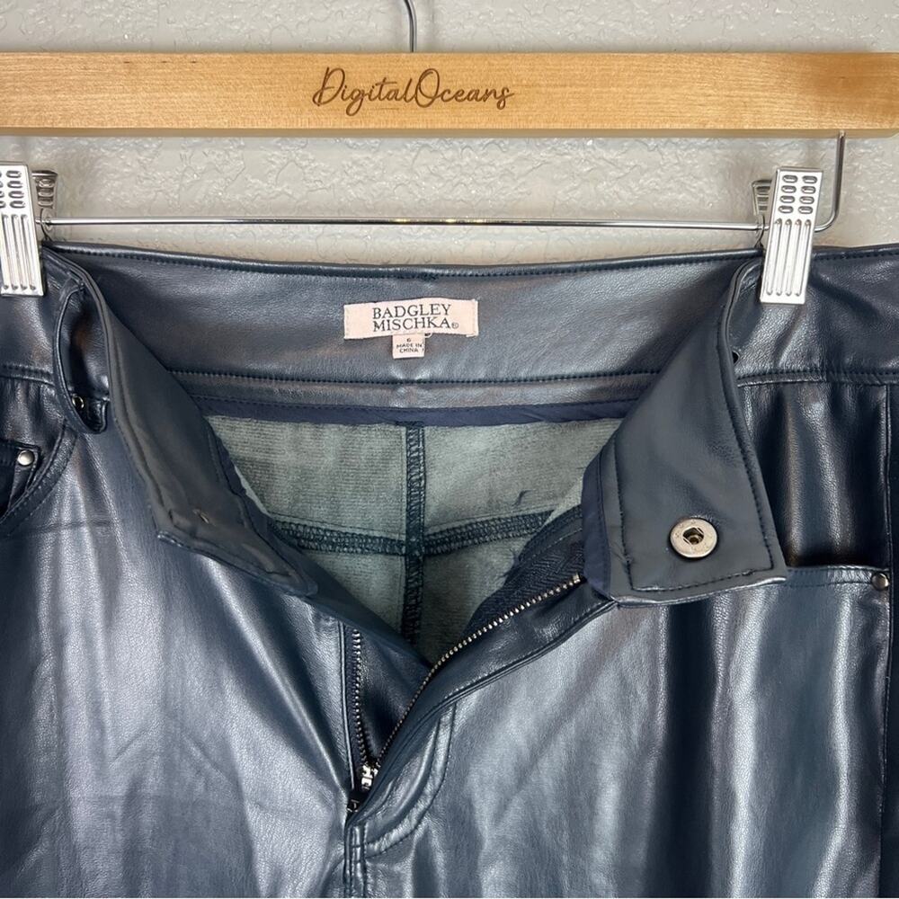 Badgley Mischka Navy Blue Vegan Leather High Rise Straight Leg Stretchy Pants 6 - Picture 5 of 10